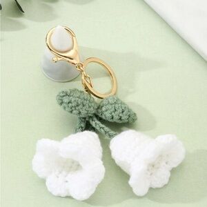 Crochet Flower Keychain with Gold Ring